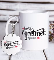 BK Gift Kişiye Özel Online Öğretmen Beyaz Kupa ve Anahtarlık Hediye Seti-1 (Model 1)