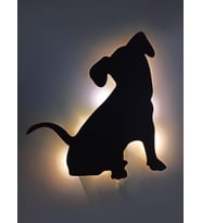 CajuArt Led Işıklı Oturan Köpek Siyah Ahşap Duvar Tablo Led Dekor