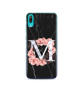 Mermer Çiçekli Harf Tasarım Süper Şeffaf Silikon Telefon Kılıfı Huawei Y7 Pro 20