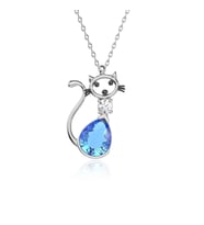 Aqua Damla Taşlı Kedi Beyaz Gümüş Kolye