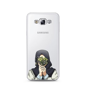 Kapalı Çiçekli Kız Tasarımlı Süper Şeffaf Silikon Telefon Kılıfı Samsung E7