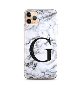 Iphone 11 Pro Max Beyaz Mermer Harf Tasarımlı Telefon Kılıfı G-Harfi 