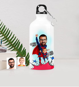 BK Gift Kişiye Özel Süper Baba Oğul Karikatürlü Metal Suluk 500 Ml