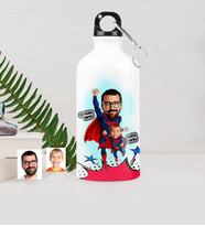 BK Gift Kişiye Özel Süper Baba Oğul Karikatürlü Metal Suluk 500 Ml