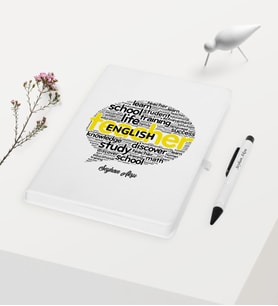 BK Gift Kişiye Özel İngilizce Öğretmeni Temalı Beyaz Defter Kalem Hediye Seti - 4