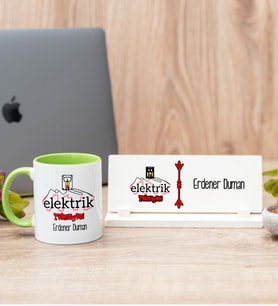 Elektrik Teknisyeni Yeşil Kupa Bardak Ve Masa İsimliği Hediye Seti