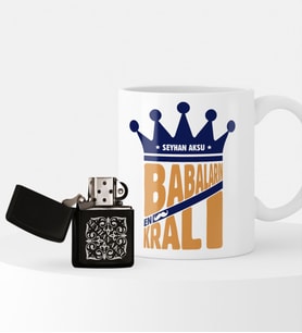 BK Gift Kişiye Özel Babaların En Kralı Benzinli Çakmak ve Kupa Seti (Model 1)