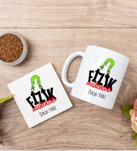 Fizik Mühendisi Beyaz Kupa Bardak Ve Bardak Altlığı Seti