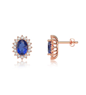 Oval Safir Taşlı Anturaj Rose Gümüş Küpe