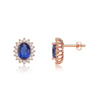 Oval Safir Taşlı Anturaj Rose Gümüş Küpe