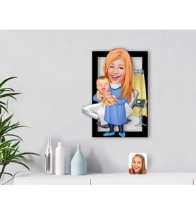 BK Gift Kişiye Özel Kadın Doğum Uzmanı Karikatürlü 3D Ahşap Tablo-1