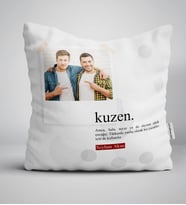 BK Gift Kişiye Özel Fotoğraflı Kuzen Anlamı Yastık (Beyaz)