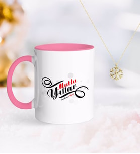 BK Gift Kişiye Özel Yılbaşı Mutlu Yıllar Pembe Kupa ve Kar Tanesi Kolye-6 (Model 1)