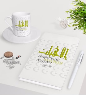 BK Gift Kişiye Özel Din Kültürü Ve Ahlak Bilgisi Öğretmeni Beyaz Defter Kalem Türk Kahvesi Fincanı Seti-2 (Model 1)