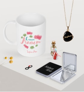 BK Gift Kişiye Özel Canım Annem Kupa Ayna ve Siyah Mineli Kolye Seti-12 (Model 1)