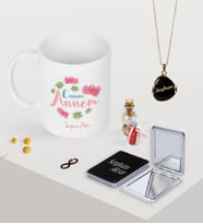BK Gift Kişiye Özel Canım Annem Kupa Ayna ve Siyah Mineli Kolye Seti-12 (Model 1)