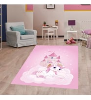 Unicorn Desenli Dijital Baskı Yıkanabilir Kaymaz Taban Çocuk Odası Halısı  (Pembe)