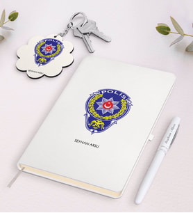 BK Gift Kişiye Özel Polis Beyaz Defter Kalem Ve Anahtarlık Hediye Seti-2 (Model 1)