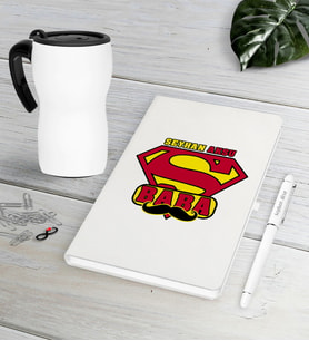 BK Gift Kişiye Özel Süper Baba Beyaz Defter Kalem Termos Mug Seti-1 (Model 1)