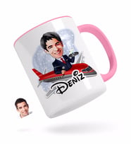 BK Gift Kişiye Özel Erkek Uçuş Görevlisi Karikatürlü Pembe Kupa Bardak-1
