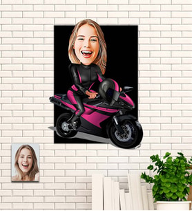 Kişiye Özel Kadın Motorcu Karikatür Ahşap Tablo