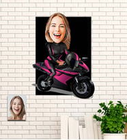 Kişiye Özel Kadın Motorcu Karikatür Ahşap Tablo
