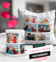 6 Fotoğraflı Kupa Bardak ve Yastık Seti