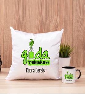 Gıda Teknikeri Kare Yastık ve Siyah Kupa Bardak