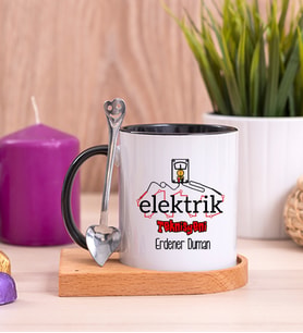 Elektrik Teknisyeni Ahşap Altlıklı Siyah Kupa Bardak