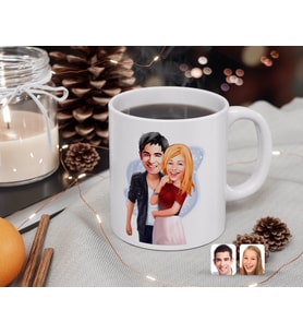 BK Gift Kişiye Özel Sevgililer Karikatürlü Beyaz Kupa Bardak-90