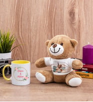 İki İsimli Çiftlere Özel Sarı Kupa Bardak ve Peluş Ayıcık