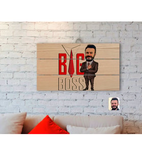 BK Gift Kişiye Özel Erkek Big Boss Karikatürlü Otantik Ahşap Palet Tablo-4