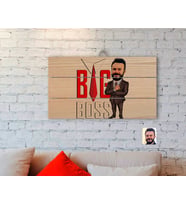 BK Gift Kişiye Özel Erkek Big Boss Karikatürlü Otantik Ahşap Palet Tablo-4