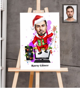 Kişiye Özel Yılbaşı Erkek Karikatürlü Ahşap Tablo 30x47 Model-5
