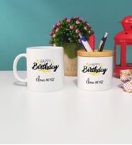 Happy Birthday Tasarımlı Kişiye Özel Doğum Günü Hediyesi Kupa Bardak ve Kalemlik Hediye Seti