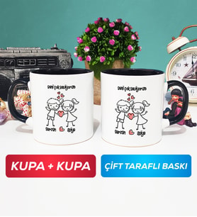 İkili Kişiye Özel Sevgililer Günü Hediyesi Kupa Bardak Siyah