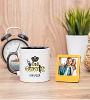 Özel Güvenlik Siyah Kupa Bardak ve Sarı Mini Fotoğraf Çerçevesi