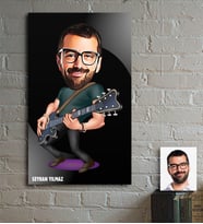 BK Gift Kişiye Özel Bay Gitarist Karikatür Ahşap Tablo - 1