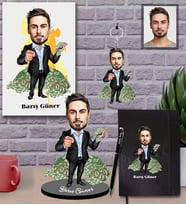 Kişiye Özel İş Adamı Karikatürlü 5 li Hediye Seti Bay-21