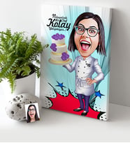 BK Gift Kişiye Özel Bayan Chef Karikatür Kanvas Tablo 30x50cm 2