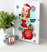 BK Gift Kişiye Özel Yılbaşı Temalı Bayan Karikatürlü Kanvas Tablo (30x50cm.) - 1