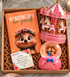 Kendini Sev Defter Arkadaşa Hediye İyi Ki Varsın Kar Küresi & Atlıkarınca Müzik Kutusu