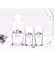 BK Gift Kişiye Özel Renkli Baskılı Mânâ Hemdem Tasarımlı İkili Rakı Bardağı ve Karaf Hediye Seti-1 (Model 1)