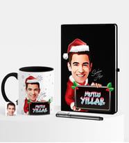 BK Gift Kişiye Özel Yılbaşı Temalı Bay Karikatürlü Siyah Defter Kalem Kupa Seti - 2