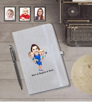 Kişiye Özel Aile Karikatürlü Gri Defter Kalem Hediye Seti   Mod-3