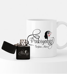 BK Gift Kişiye Özel Psikiyatrist Temalı Çakmak ve Kupa Hediye Seti - 1