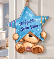 Küçük Ayı Temalı İsme Özel Çocuk Odası Kapı Süsü (Karışık)
