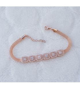 Rose Baget Taşlı Hasır Gümüş Bileklik