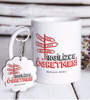 BK Gift Kişiye Özel İngilizce Öğretmeni Beyaz Kupa ve Anahtarlık Hediye Seti-1 (Model 1)
