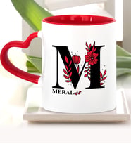 BK Gift Kişiye Özel M Harfi Kırmızı Kalpli Kupa Bardak Model 1